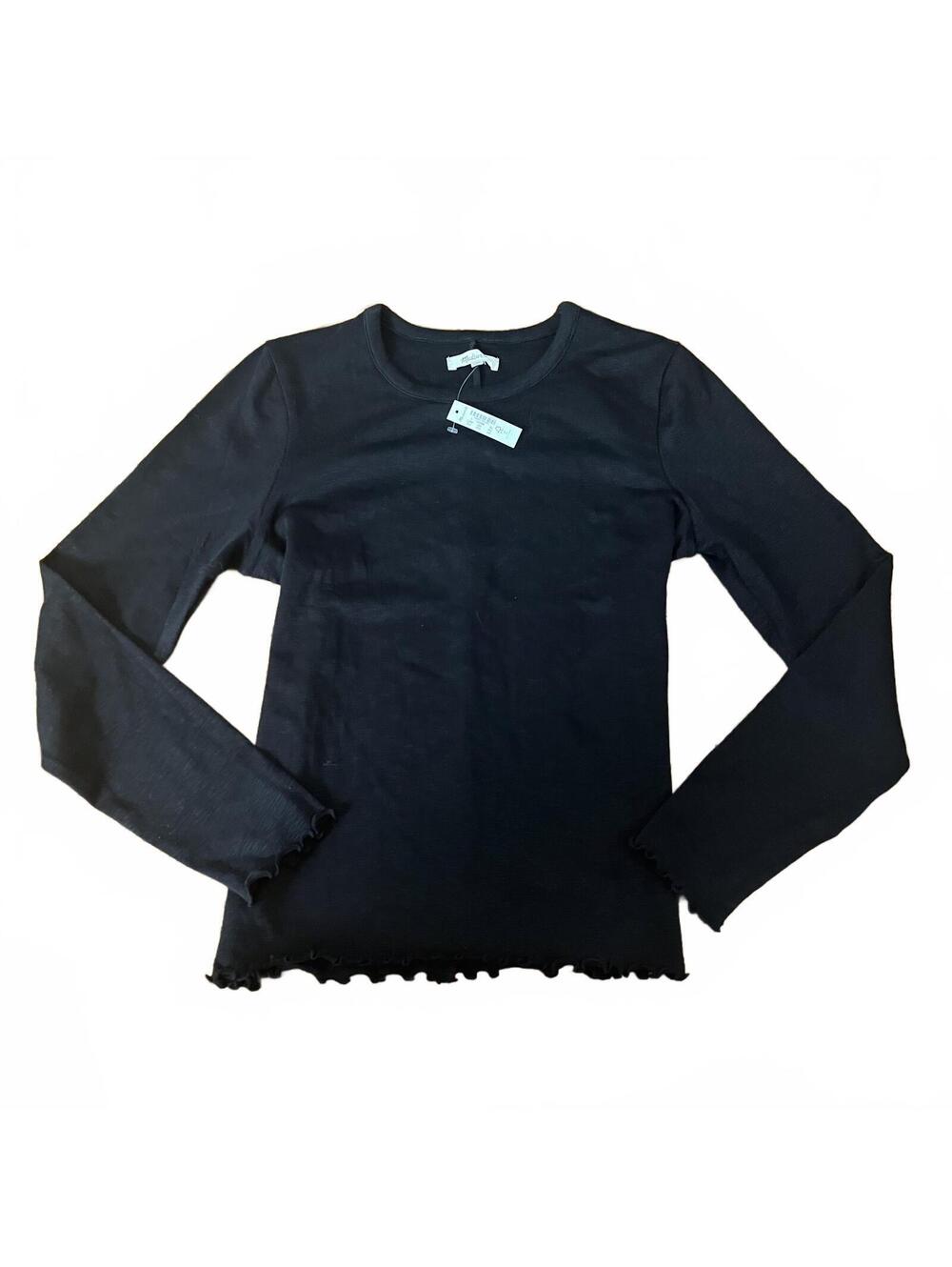 Madewell Black Lettuce Hem Long Sleeve Top NWT